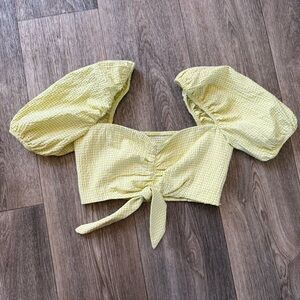 Zara Yellow & Green Gingham Puff Sleeve Cropped
Top